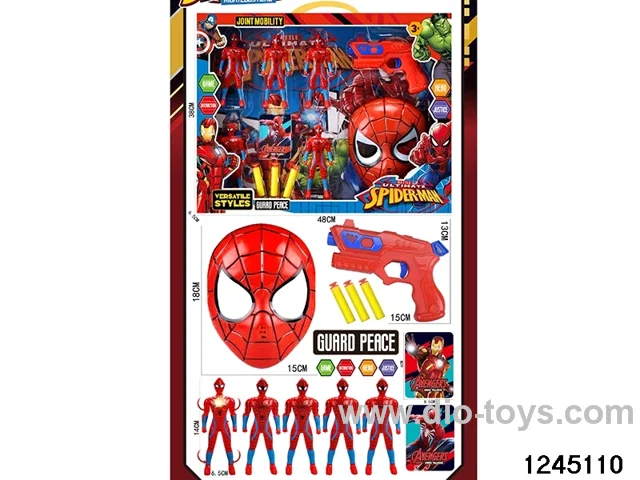 5pcs 14cm spiderman & EVA shooting gun & mask & card sets