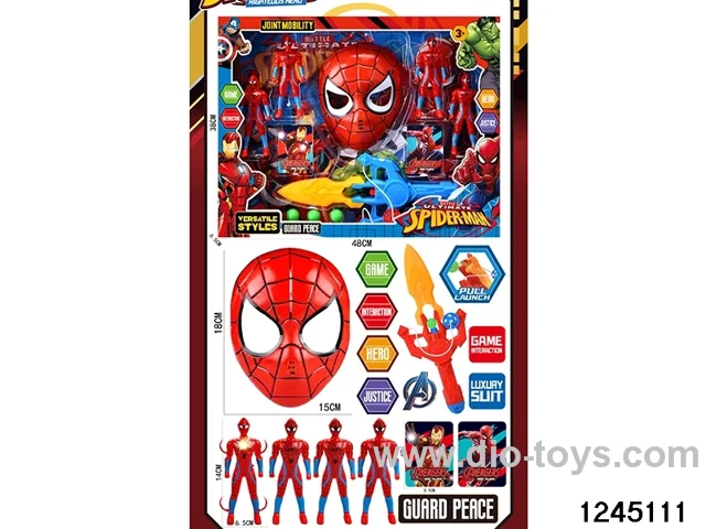 4pcs 14cm spiderman & mask & card & slingshot sets