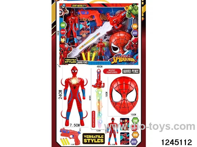 24cm & 14cm spiderman with sword & EVA bullet gun & mask weapon sets