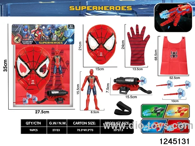 spiderman ligth mask & light figure & clothe & launcher & gloves toys sets