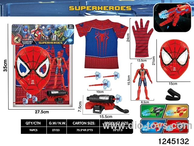 spiderman ligth mask & light figure & clothe & launcher & gloves toys sets