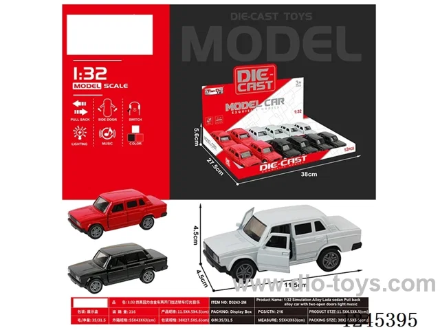 (GCC) 1:32 pull back alloy car W L/M 12pcs/box included battery