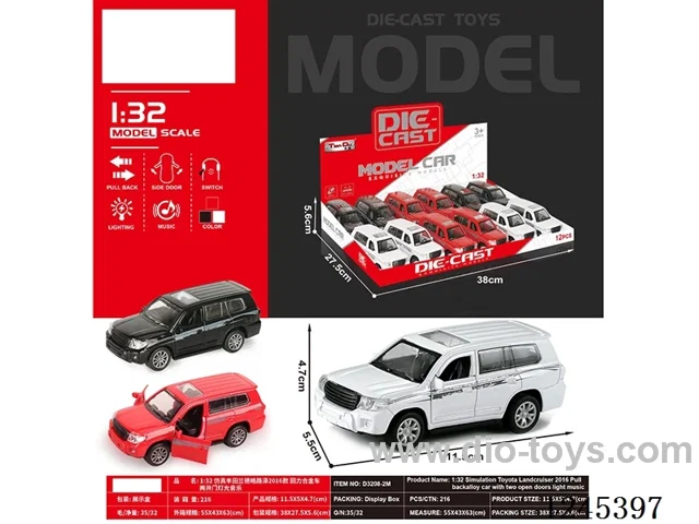 (GCC) 1:32 Toyota Landcruiser 2016 model pull back alloy car W L/M 12pcs / box included battery