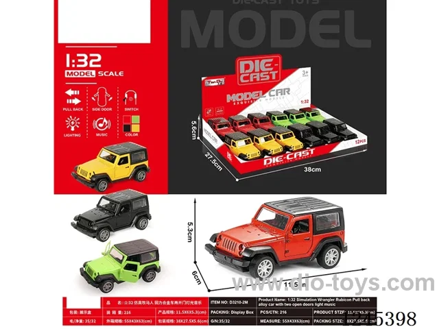 (GCC) 1:32 wrangler pull back alloy car W L/M 12pcs/box included battery