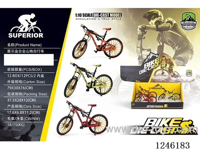 1:10 Alloy Mountain Bike 12PCS, 3 Colours Mixed-free wheel