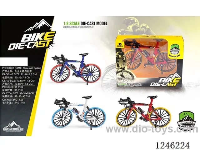 1:8 Alloy Mountain Bicycle, 3 Colours Mixed-free wheel