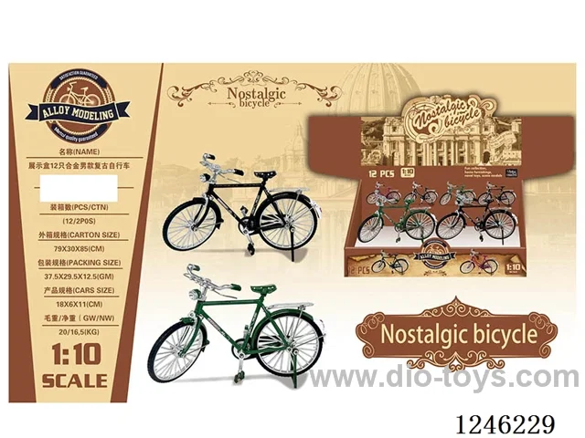 1:8 Alloy Vintage Bicycle, 2 Colours Mixed-Grade, 12PCS/Box - Free Wheel