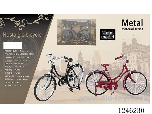 1:8 Alloy Vintage Bicycle, 2 Colours Mixed-free wheel free wheel