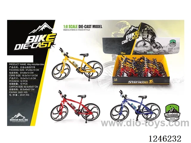 1:8 Alloy Handlebar Bicycle, 3 Colours Mixed, 12PCS/box - free wheel