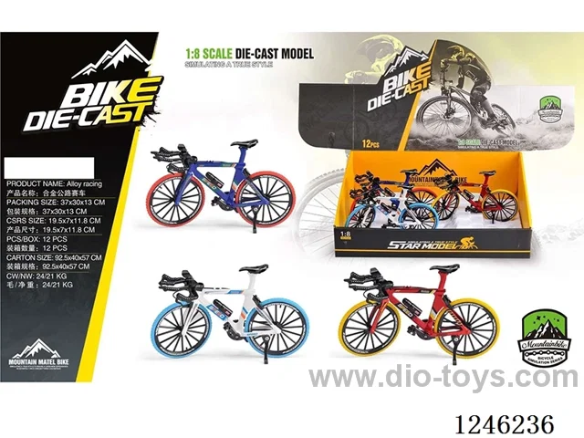 1:8 Alloy Mountain Bike, 3 Colours Mixed, 12PCS/box - Free wheel