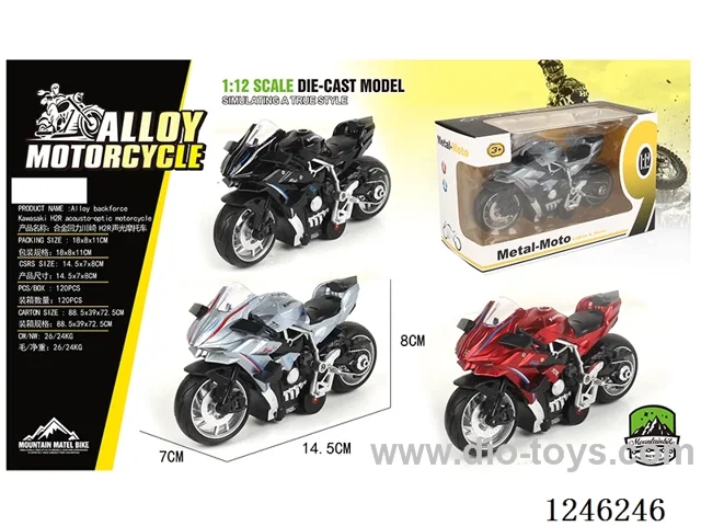 Kawasaki H2 Alloy Motorcycle - Pull Back W L/M, included battery