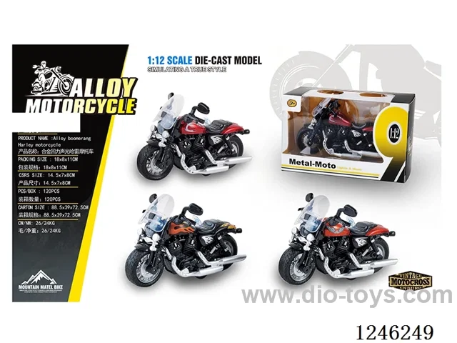 Harley alloy motorbike - pull back, W L/M, included battery