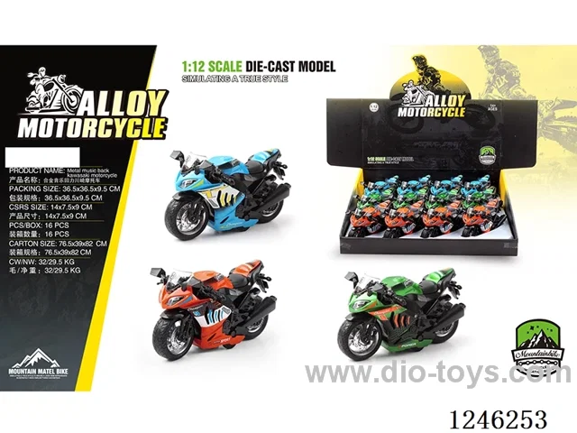Kawasaki H2 alloy motorbike - pull back, W L/M, included battery