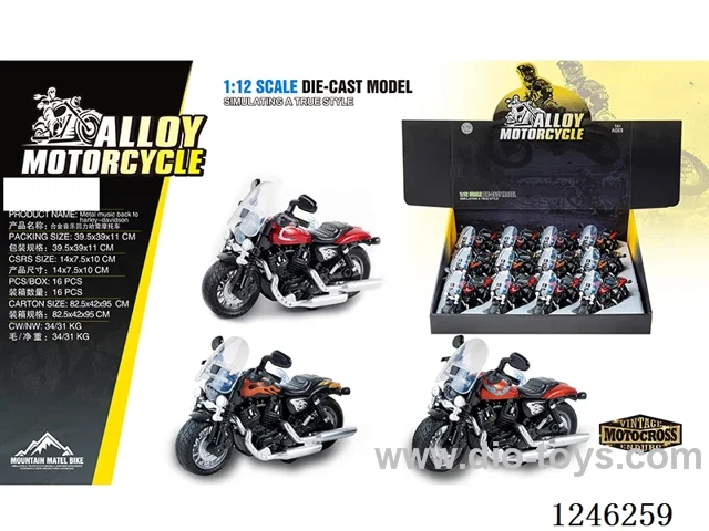 Harley alloy motorbike - pull back, W L/M, included battery
