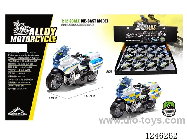 Alloy motorbike - pull back, W L/M, included battery