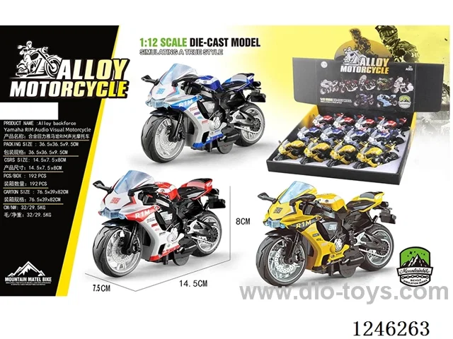 Alloy motorbike - pull back, W L/M, included battery