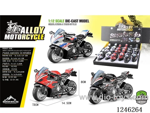 Alloy motorbike - pull back, W L/M, included battery