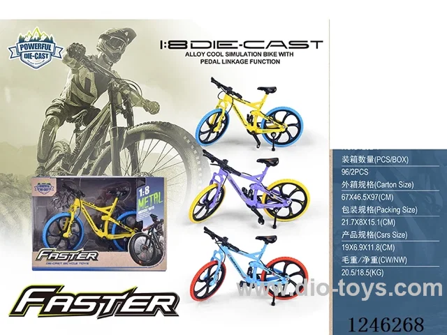 1:8 Alloy Mountain Bike, 3 Colour Mixed - free wheel