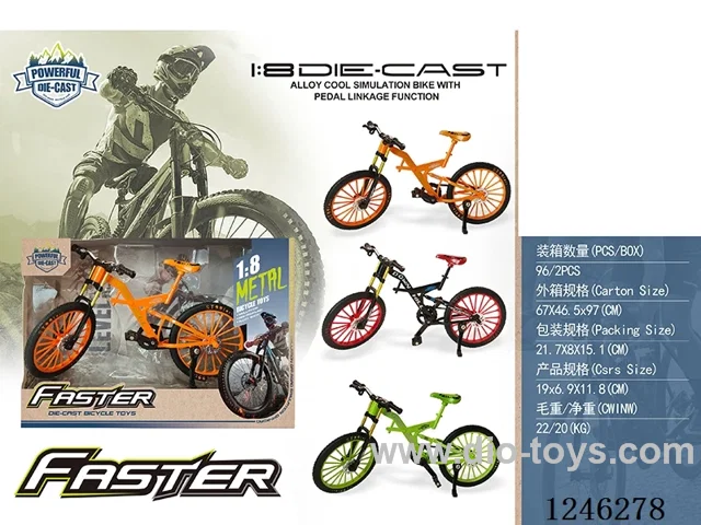 1:8 Alloy Mountain Bicycle, 3 Colours Mixed-free wheel