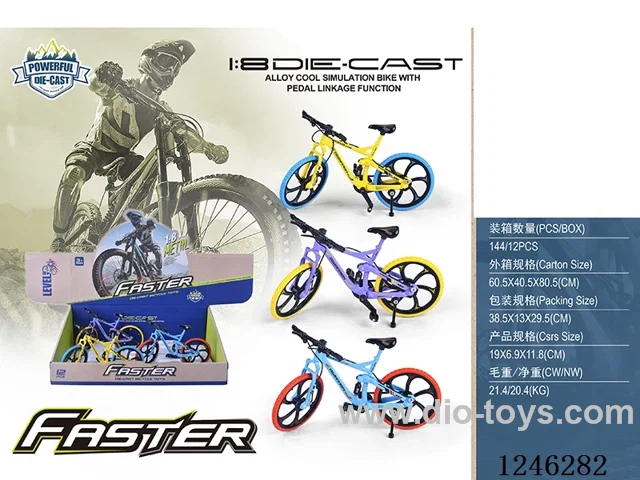 1:8 Alloy Mountain Bicycle Bicycle, 3 Colours Mixed, 12PCS/Box-free wheel