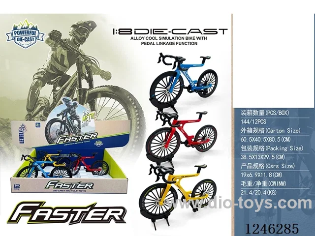 1:8 Alloy Mountain Bike, 3 Colours Mixed, 12PCS/Box-free wheel
