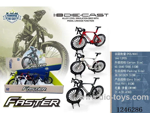 1:8 Alloy Mountain Bike, 3 Colours Mixed, 12PCS/Box-free wheel