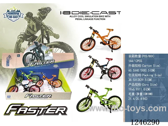 1:8 Alloy Mountain Bicycle, 3 Colours Mixed Pack, 12PCS/box - Free wheel