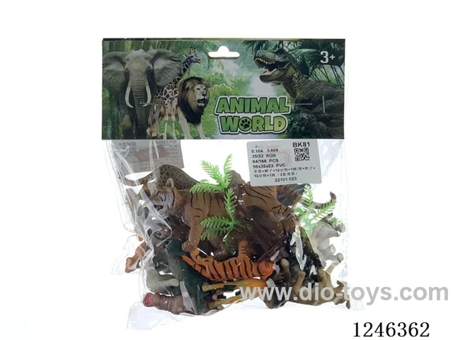 Tiger + Lion + 12 Animals + 1 Tree / Wolf + Leopard + 12 Animals + 1 Tree (2-piece mixed pack) (Children's role-play toys, educational toys, premium gifts, tabletop ornaments - cross-border exclusive)