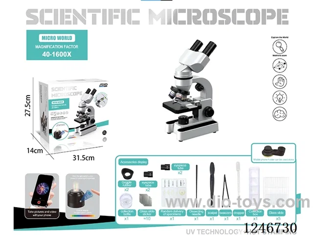 Professional Microscope Metal Objective Lens - Metal Clamp 40X-1600X included battery
