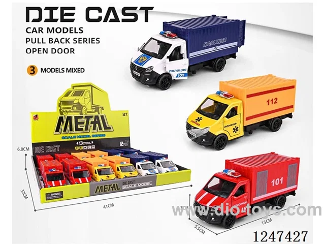 pull back alloy car 3 doors openable 12PCS W L/M