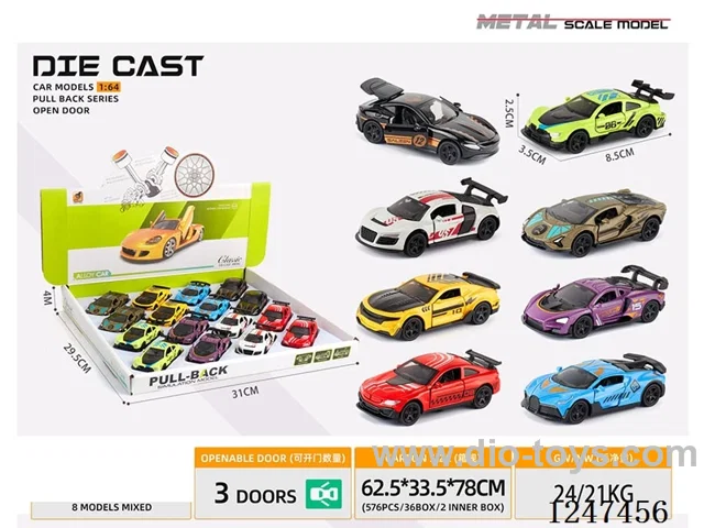 1:64 pull back alloy car 3 doors openable 12PCS