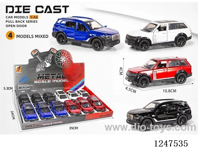 1:43 pull back alloy car openable door 12PCS