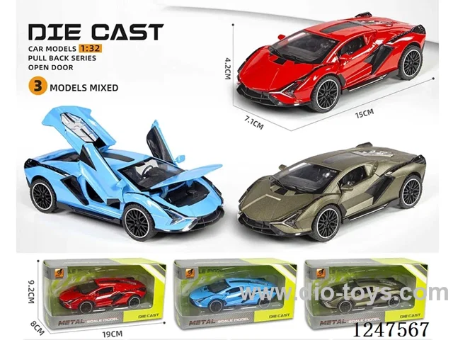 1:32 pull back alloy car 4 doors openable W L/M included battery