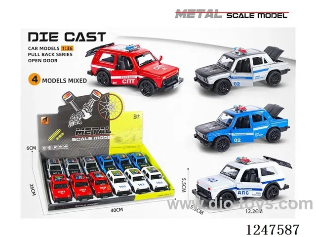 1:36 pull back alloy car 3 doors openable 12PCS