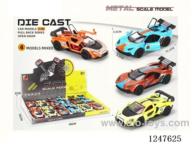 1:36 pull back alloy car 3 doors openable 12PCS