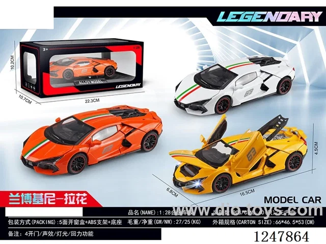 1:28 pull back alloy car W L/M 3 colors mixed
