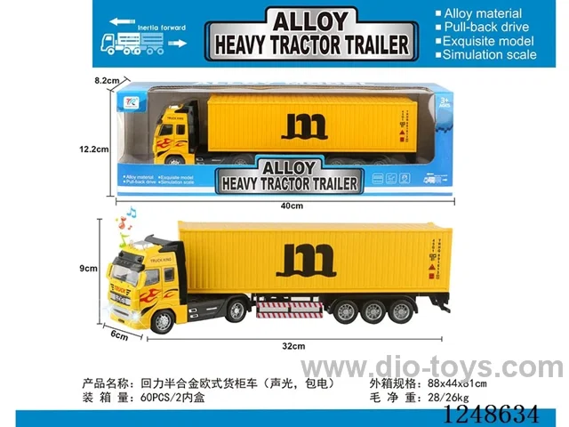 pull back half alloy Euro container truck W L/M included battery