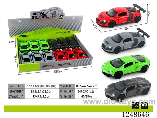 1:36 Alloy Car Model Set 12PCS W L/M included battery
