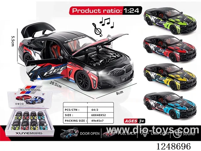 1:24 pull back alloy car W L/M included battery 8PCS