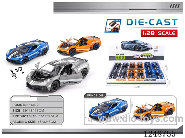 1:28 pull back alloy car W L/M included battery 12PCS