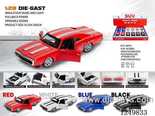 1:28 pull back alloy car 12PCS W L/M 4 colors