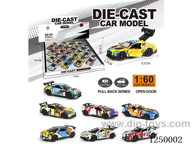 1:60 pull back alloy car 16PCS 8 mixed
