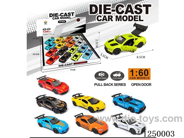 1:60 pull back alloy car 16PCS 8 mixed