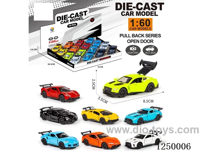 1:60 pull back alloy car 16PCS 8 mixed