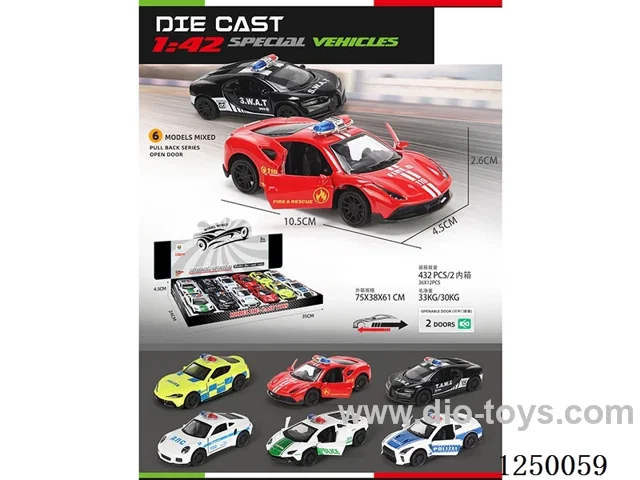 1:42 pull back alloy car 12PCS 6 mixed