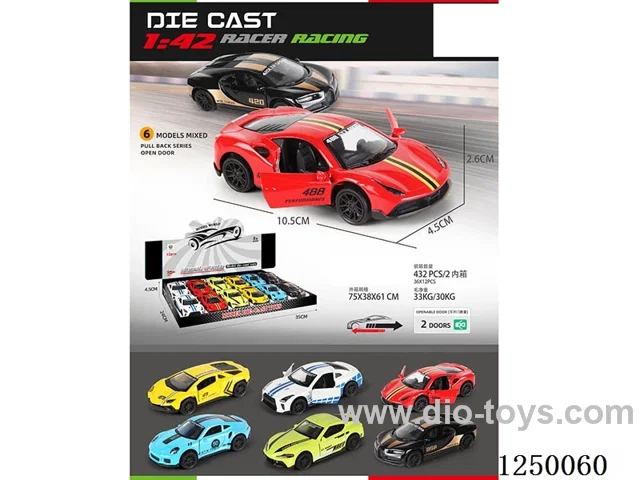 1:42 pull back alloy car 12PCS 6 mixed
