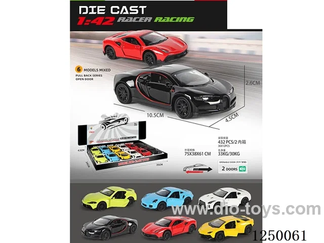 1:42 pull back alloy car 12PCS 6 mixed