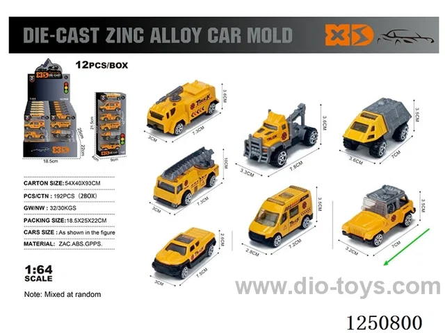 1:64 free wheel alloy engineering vehicles 6PCS*12boxes