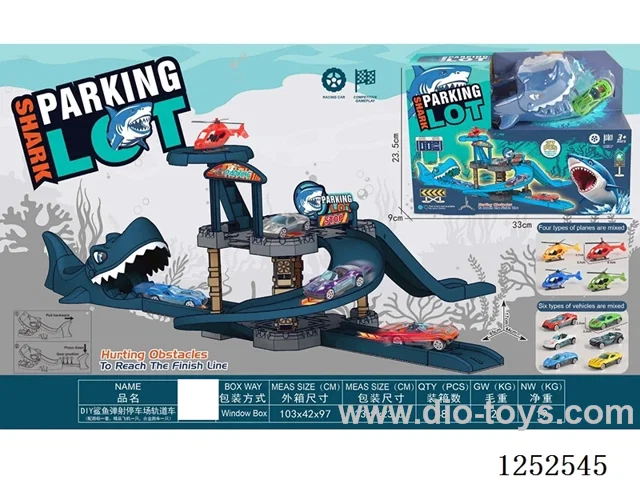 DIY Sharks Pop Up Car Parking Track Vehicle (Signposts+Planes+Alloy Roadster)