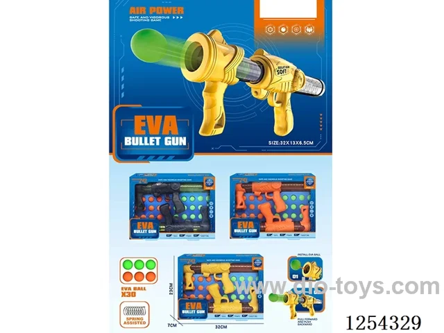 Spring-loaded double-handed air gun with 30 pellets, 2 pieces, assorted colours